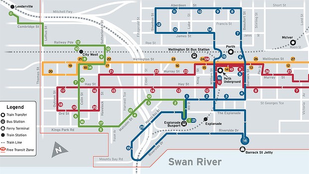Les bus gratuits à Perth