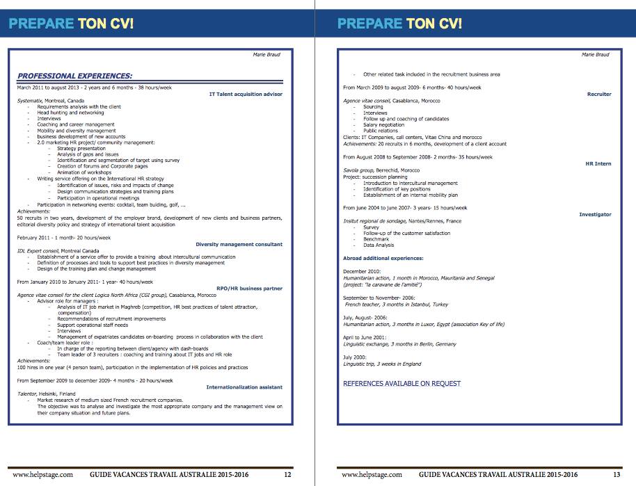 cv type australien