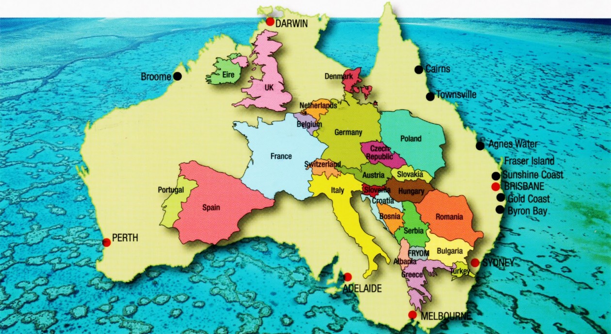 Comparaison entre la superficie de l’Australie et le monde