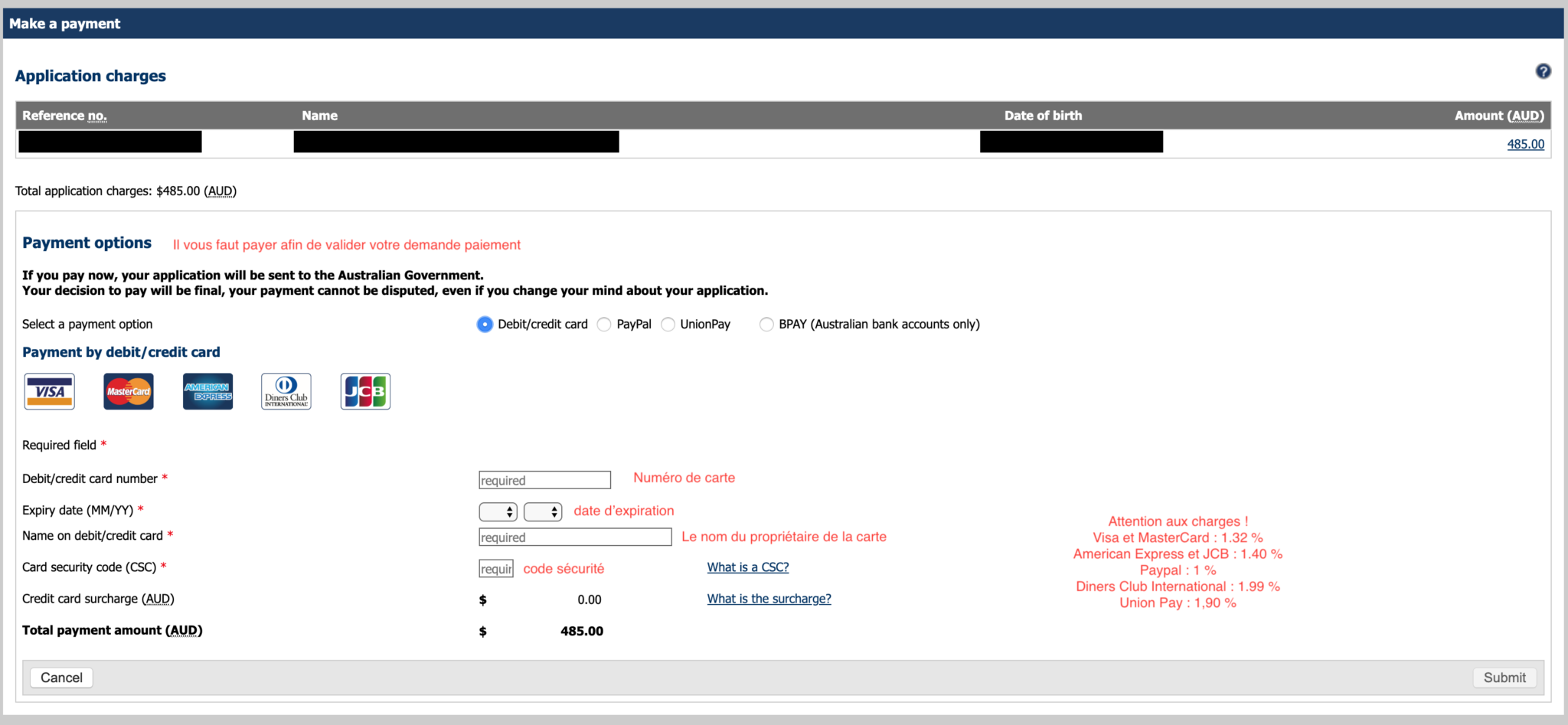 Paiement PVT Australie