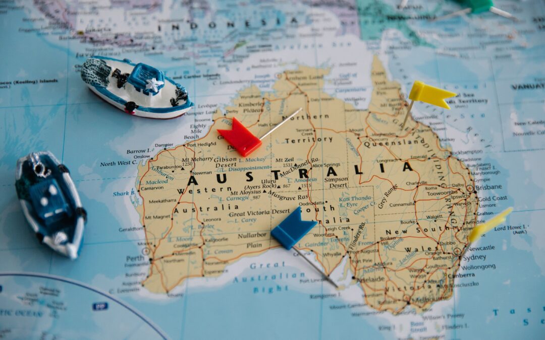 Carte de l'Australie montrant qu'il s'agit d'un vaste territoire avec d'importantes différences climatiques
