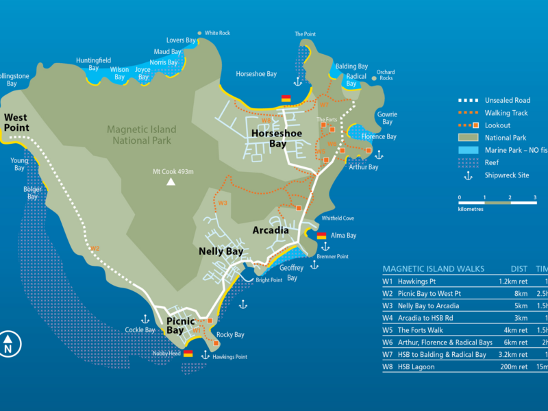 Carte des routes et plages de Magnetic Island